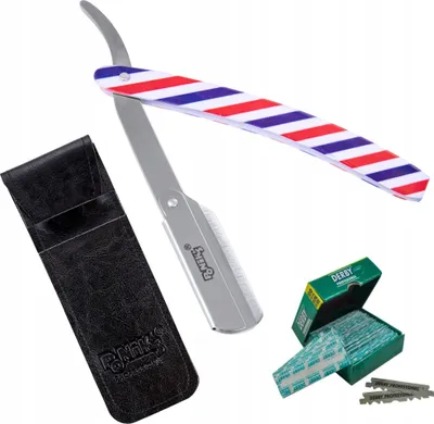 Produktbild von Ponik's Klassisches Rasier Set Herren, Transporttasche, Rasiermesser-Set mit 100 Derby Wechselklingen, hochwertiges Edelstahl, Barbier Messer für eine präzise Bart-Rasur, Mehrfarbig