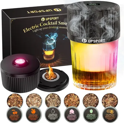 Productafbeelding van Elektrische whiskyrokerset met 4 lichtmodi - Oplaadbare cocktailroker - 6 houtsnippers - Geen butaan nodig - Kerst - Verjaardagscadeaus voor mannen