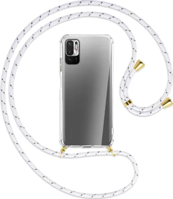 Produktbild von Handykette Backcover-Schutzhülle mit Band (Metall goldfarben) für Xiaomi Redmi Note 10 5G - weiß/grau