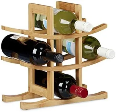 Produktbild von PolkaHome® Bambus-Weinregal für 9 Flaschen – Freistehend, Naturfarbe – 30 x 30 x 14,5 cm