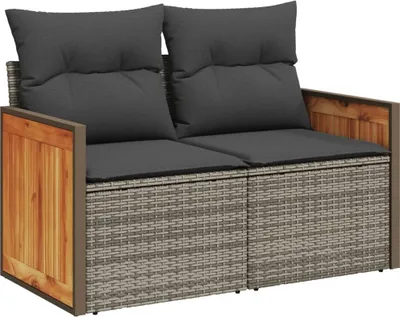 Produktbild von vidaXL Gartensofa 2-Sitzer mit Kissen Grau Poly Rattan
