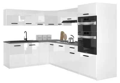 Image de Belini - Coin cuisine moderne ITALIA 8 - Meubles de cuisine 420 cm, blanc brillant - Cuisine équipée avec éléments hauts, éléments bas et plans de travail