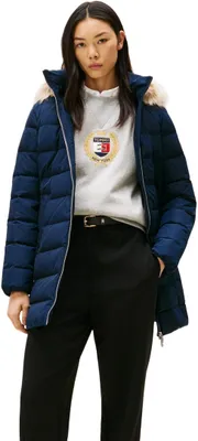 Produktbild von Tommy Hilfiger Damen Daunenmantel Down Slim mit Fellbesatz, Blau (Dark Night Nav
