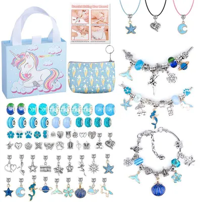 Immagine prodotto di Kit per creare braccialetti a tema sirena, fai da te, con perline blu