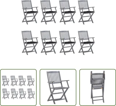 Produktbild von The Living Store Klappbare Gartenstühle 8 Stk. mit Kissen Massivholz Akazie