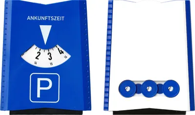 Produktbild von Parkscheibe mit integrierten Eiskratzer und 3 Einkaufchips