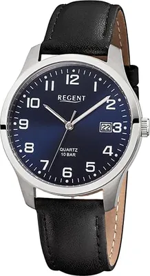 Produktbild von Regent Leder Herren Uhr Armbanduhr Quarz schwarz Lederarmband D2URF1269