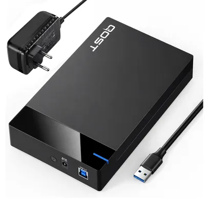 Produktbild von Qost - 3,5-Zoll-Festplattengehäuse – SATA-Gehäuse für 3,5"/2,5" HDD & SSD – USB 3.2 Gen 1 (5 Gbit/s) – inkl. 12 V/2 A Netzteil – Schwarz