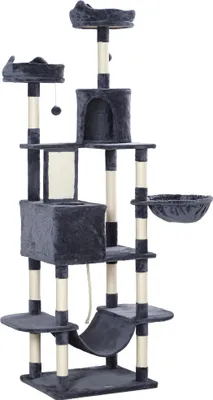 Produktbild von Kratzbaum 206 cm Katzenturm mit Höhle, 2 Spielballen, Sisalstämme, Plattform für große Katzen, Dunkelgrau