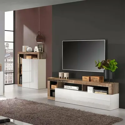 Image de Arkangel - Meuble TV, 184x42x58h cm Blanc Brillant, 3 Étagères Italy