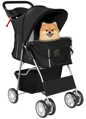Zdjęcie produktu dla Wózek dla psów i kotów – wózek dla małych psów – składany – do 10 kg – opony z odblaskami – z poduszką – czarny