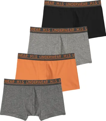 Produktbild von H.I.S. Boxer Boxershorts für Jungen 4 -teilig orange, anthrazit-meliert, schwarz, grau-meliert Größe 134/140