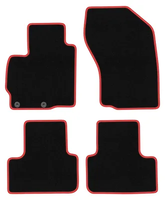 Produktbild von Velours-Fußmatten für Mitsubishi ASX 2010-2019 (Crossover) – 4-tlg, Schwarz/Rot, passgenau – Wielganizator CARLUX