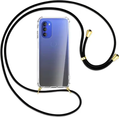 Produktbild von Handykette Backcover-Schutzhülle mit Band (Metall goldfarben) für Motorola Moto G51 5G - schwarz