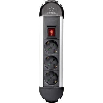Productafbeelding van Renkforce 315A-CMB stekkerdoos met schakelaar, 3 voudig, zwart, zilver, met aardingscontact, 1 stuk.