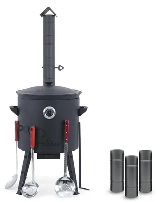 Produktbild von Posylka.de Feuerstelle Utschak Ø 40 cm Kazan 12 L flach Langrohr Kellen 48 cm Thermometer, (11-St)