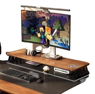 Image de Support pour écran, compatible avec deux moniteurs, design ergonomique, en noyer - 60 cm