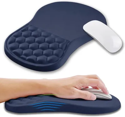 Productafbeelding van Ergonomische muismat met traagschuim polssteun en massagefunctie voor pijnverlichting (30 x 20 cm, donkerblauw)