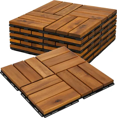 Produktbild von 3m² Holzfliesen Terrassenfliesen Holz Fliesen Mosaik 30x30 cm - 33 STK Balkonfliesen wetterfest aus Akazienholz mit Klicksystem für Terrasse Balkon