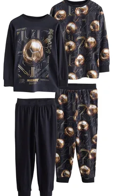 Produktbild von NEXT Jungen Schlafanzüge mit Langen Ärmeln, 2er-Pack – Größe 134, Black/Gold Football