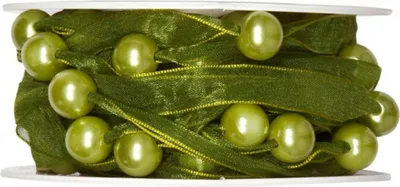 Produktbild von Dekoband Organza mit Perlen 10 m Schleifenband Geschenkband Perlengirlande grün