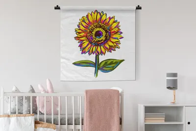 Produktbild von MuchoWow® Wandteppich Wandbehang Illustration einer bunten Sonnenblume 90x90 cm Tapisserie Dekoration Wandtuch - Wandaufhänger