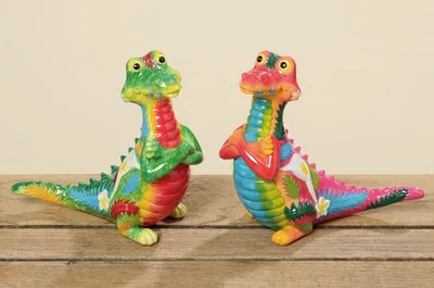 Produktbild von 2 Stück bunte Krokodil Figuren 16 cm hoch Reptil Tierfigur