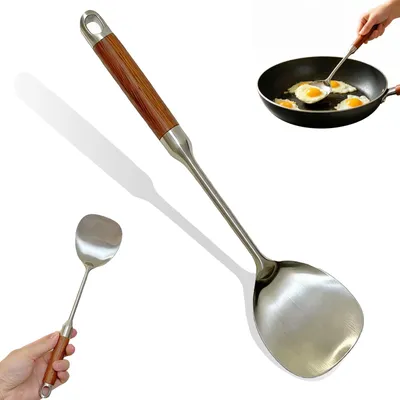 Produktbild von Pfannenwender aus Edelstahl mit Holzgriff für Kochen und Backen