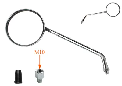 Produktbild von Motorrad Rückspiegel inclusive Adapter universal, mit Prüfzeichen, verchromt, M10 Gewinde
