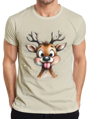 Immagine prodotto di Renna carina con lingua fuori Natale Maglietta divertente da uomo per bambini, Natura, XXL