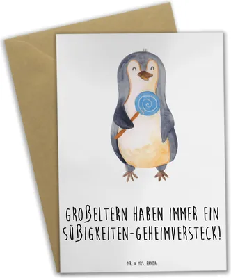 Produktbild von Mr. & Mrs. Panda Grußkarte Großeltern Süßigkeiten - Weiß - Geschenk, Grußkarten, hochzeitskarten, Generationen, Enkelkinder, Weisheit, Liebe, Familienleben, Geburtstage
