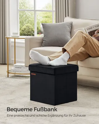 Produktbild von SONGMICS Sitzbank mit Stauraum aus Samt, klappbare Sitztruhe, Aufbewahrungsbox mit Deckel, Fußbank, 38 x 38 x 38 cm, bis 300 kg belastbar, für Flur