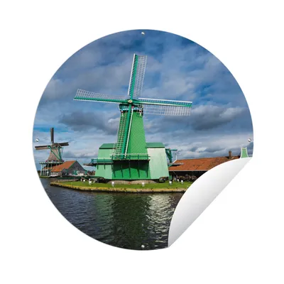 Obrázok produktu pre MuchoWow® Záhradný plagát - Vonkajší plagát hovädzieho dobytka - Veterné mlyny na Zaanse Schans - 120x120x0.2cm - Záhradná dekorácia Okrúhly plagát vonku