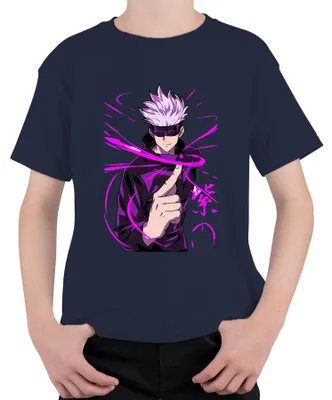 Immagine prodotto di Jujutsu Kaisen Satoru Gojo Blindfold Purple Energy Fan Gift Maglietta unisex per bambini, Navy, 104