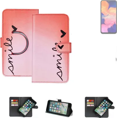 Produktbild von K-S-Trade Schutzhülle Handyhülle kompatibel mit Samsung Galaxy A10 Hülle cover bookstyle Etui ''smile'' rot Standfunktion Kameraschutz (1Stk)