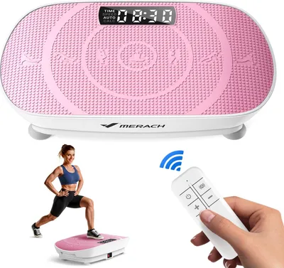 Image de Plateforme Vibrante fitness MERACH mini, rose, 11 niveaux, télécommande, écran LED, moteur silencieux, compacte, charge 150 kg