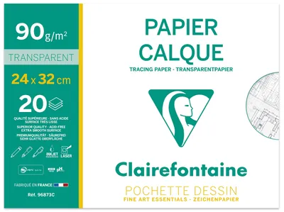 Obrázok produktu pre Clairefontaine 96873C Clairefontaine Transparentpaper, 90/95 g/m², 240 x 320 mm