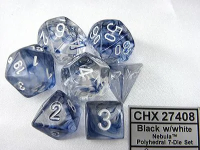 Produktbild von Chessex Nebula Schwarz/Weiß Polydice Würfel Set 7 Stück