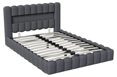 Produktbild von Polsterbett Doppelbett - Stauraumbett 160 x 200 cm - Hydraulischer Bettkasten - LED Beleuchtung - USB Ladeanschlüsse - Mit Lattenrost - Samtbezug, Grau