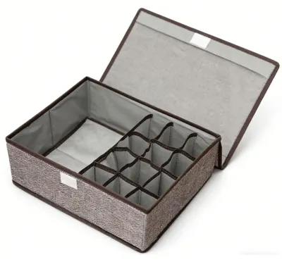 Zdjęcie produktu dla Organizer do bielizny, składany, z przewiewnego materiału, pojemnik do przechowywania biustonoszy i skarpet z pokrywą, do szafy lub garderoby, kolor szary, 13 przegródek