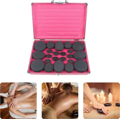 Image de Set de pierres de massage en basalte, 20 pièces, avec boîte chauffante, différentes tailles pour la thérapie aux pierres chaudes de tout le corps, le soulagement de la douleur & la relaxation