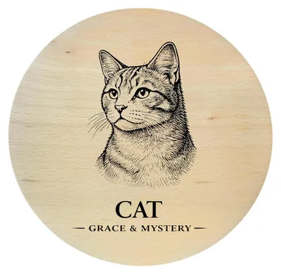 Produktbild von Buchenholzbrett mit Katzengravur – Hauskatze | rundes Holzbrett, 25 cm
