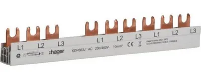 Produktbild von Hager Phasenschiene 3 polig KDN363J m.Gabelanschluss 10mm² 63A 10 Module