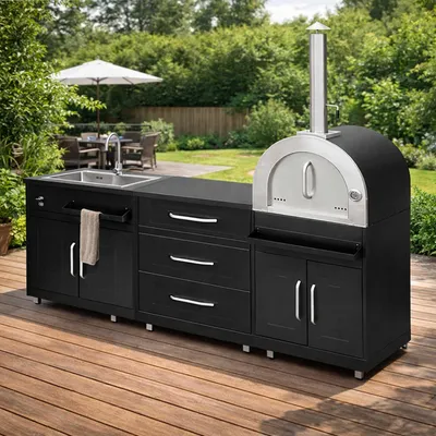 Image de Cuisine extérieure acier 3 éléments avec four à pizza - Oviala Memphis
