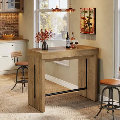 Produktbild von Tribesigns Bartisch, 105 x 50 x 95 cm rechteckiger Stehtisch mit Metall-Fußstütze, rustikaler Esstisch, Kneipentisch für Zuhause, Esszimmer, Bistro