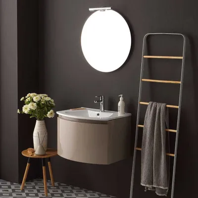 Immagine prodotto di Mobile bagno sospeso linea curva cm 62 cappuccino lucido specchio tondo | Riva