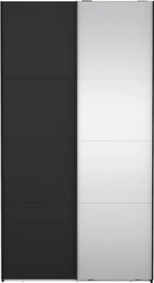 Produktbild von Catania Kleiderschrank 221x119x67cm, 1 Schiebetür, 1 Schiebetür mit Spiegel matt schwarz.