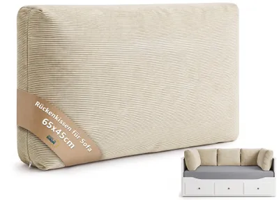Produktbild von Rückenkissen Sofa mit Füllung und Bezug – Sofakissen Cord 65x45 cm Beige