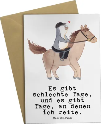 Produktbild von Mr. & Mrs. Panda Grußkarte Pferd Reiten - Weiß - Geschenk, Pferde, Klappkarte, Reitstall, weihnachtskarten, Reitverein, neujahrskarte, einladungskarten, Reitsport