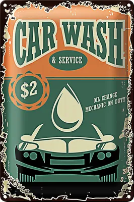 Produktbild von Blechschild Retro 18x12cm Car Wash Service mechanic on duty